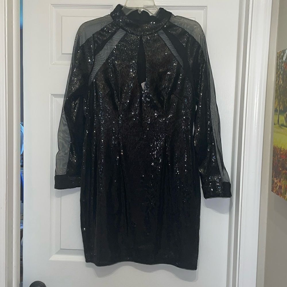 Aidan Aidan Mattox Black Long Sleeve Sequin Cocktail Dress, NWT